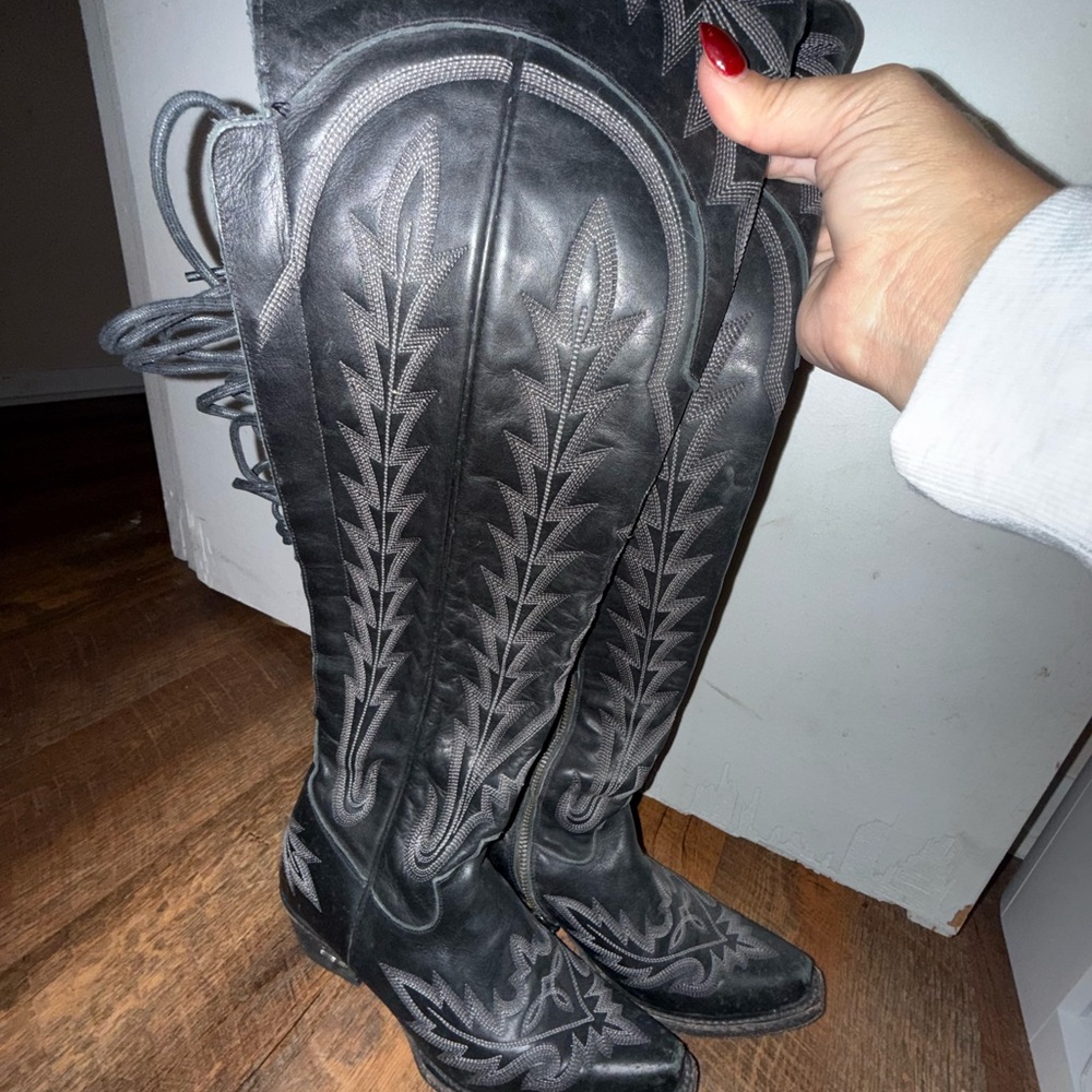 Lane Lexington Tall Black Leather Western Boots • Women’s 6.5